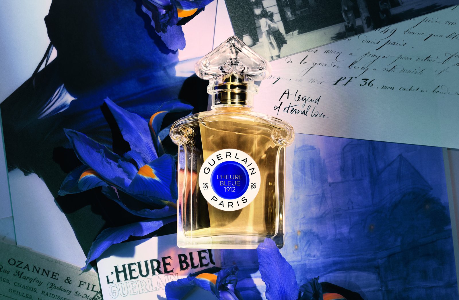 Guerlain L'Heure Bleue 1912, official close-up packshot of the bottle